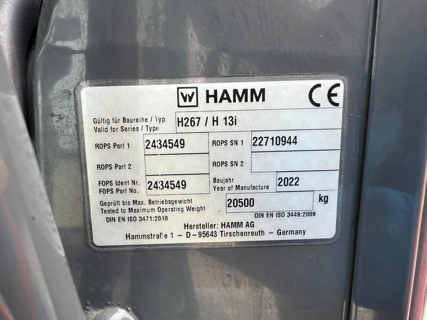 HAMM H267/H13i serial number plate