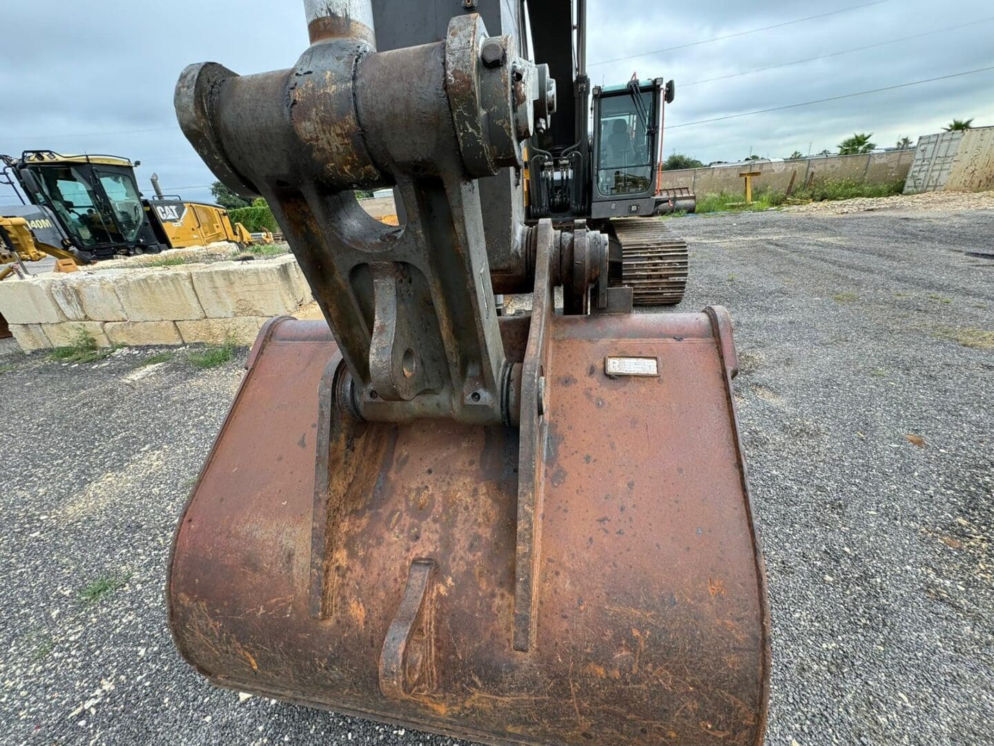 Rusty excavator bucket close-up