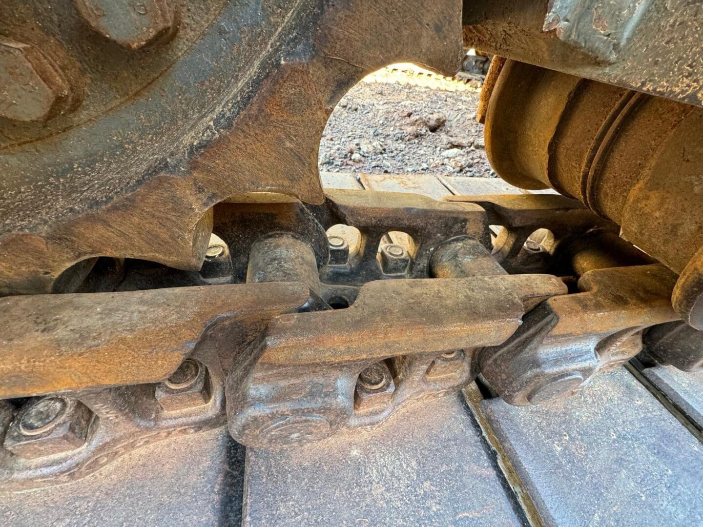 Close-up of rusty excavator track
