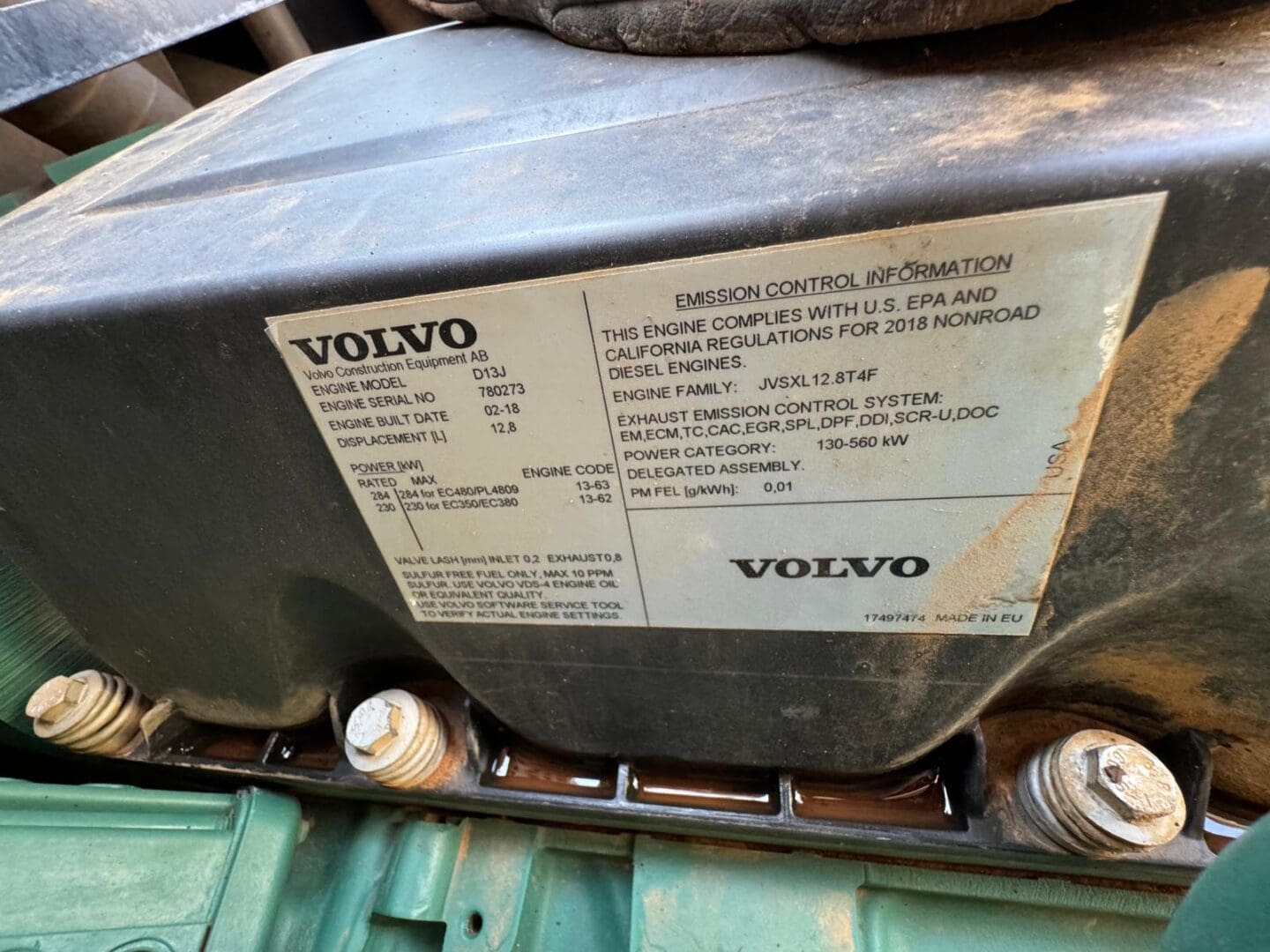 Volvo engine emission control information label
