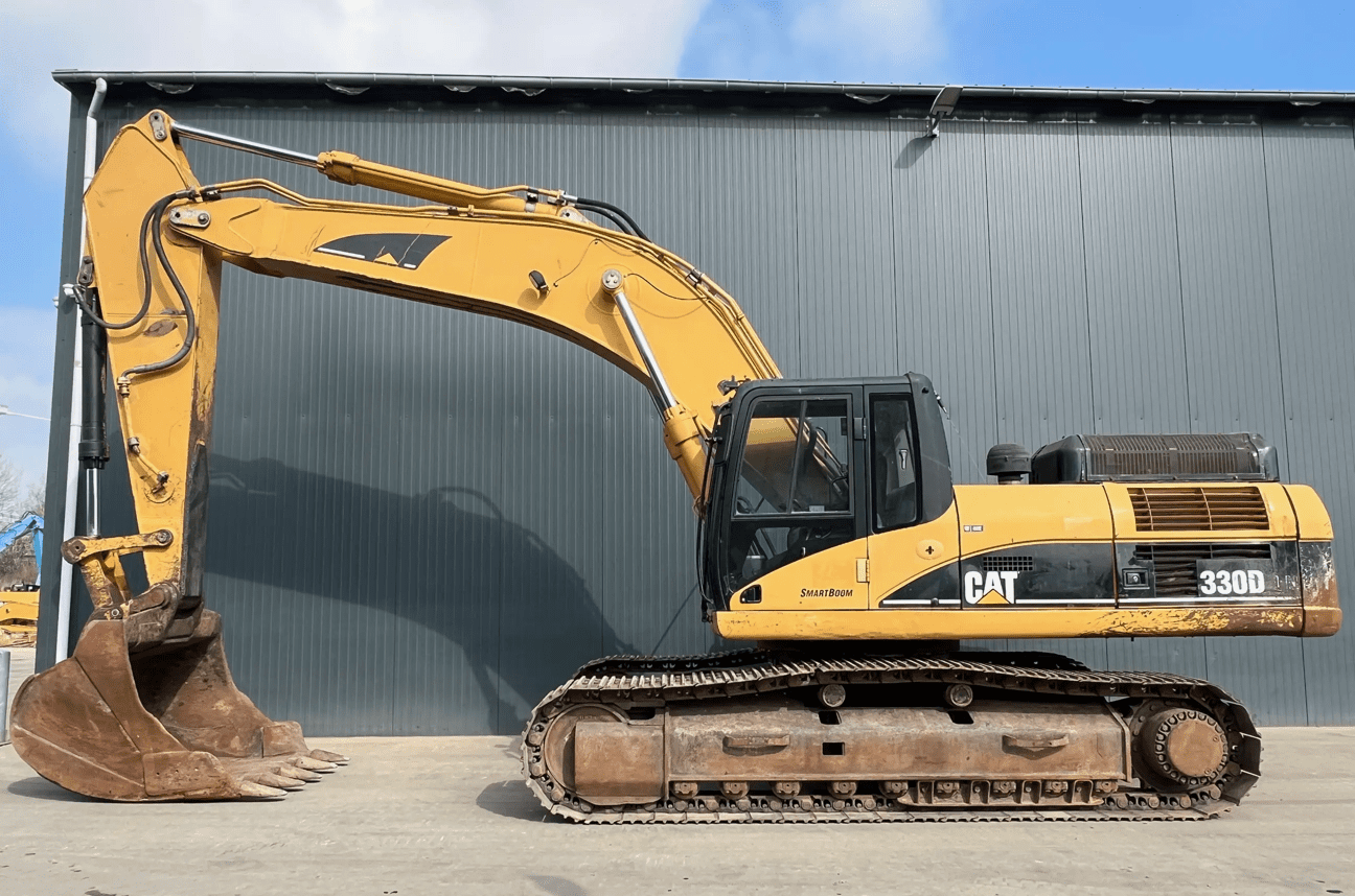 Yellow Caterpillar 330D tracked excavator parked