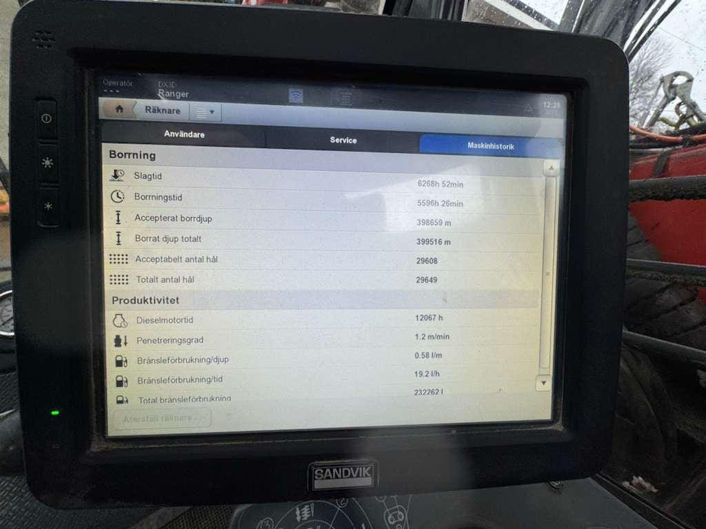 Sandvik touchscreen displaying drilling productivity statistics